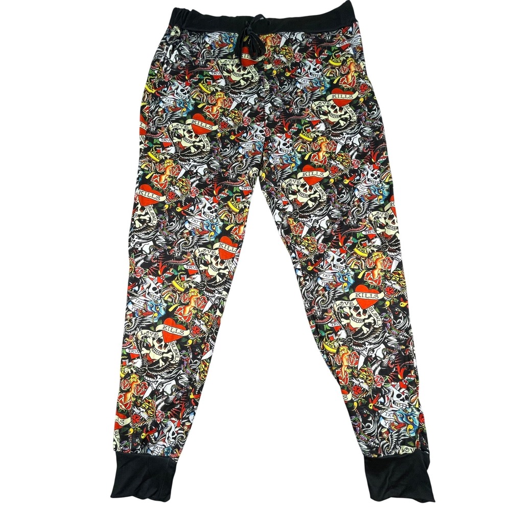 Ed Hardy Joggers Mens L Multicolor Love Kills Slowly Tattoo Print Lounge Pants